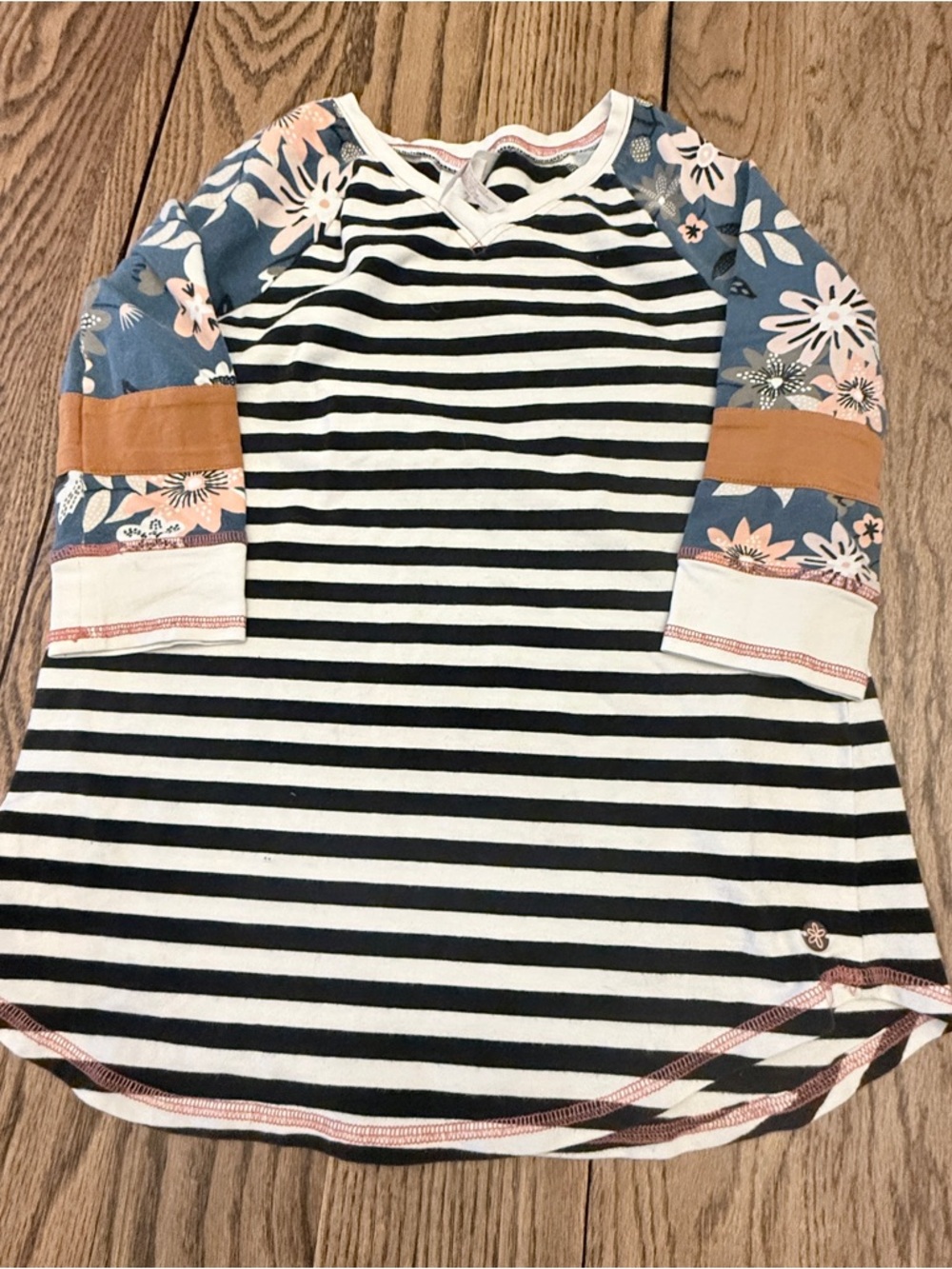 Matilda Jane Girls Black and White Striped Long Sleeve Tee with Pink Trim